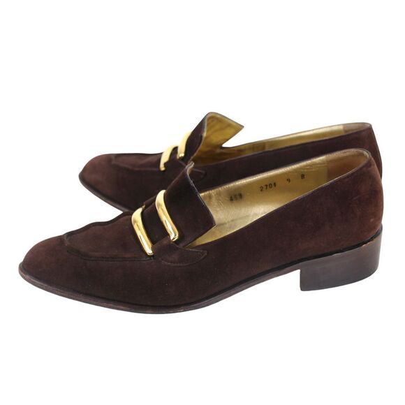 VTG Walter Steiger BROWN REAL LEATHER SUEDE LOW HEEL ALMOND TOE LOAFER SHOES 9B - Picture 3 of 12